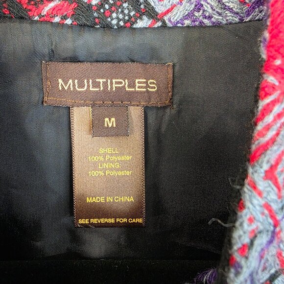 Button Front Jacquard Blazer Medium Red Black Purple Abstract Textured Mandarin - Picture 5 of 10